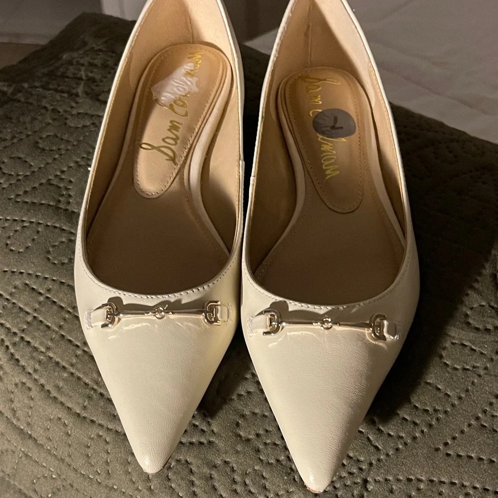 Sam Edelman Ivory Pointed Toe Mule Flats with Gold Bit